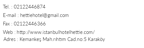 Hotel Hettie telefon numaralar, faks, e-mail, posta adresi ve iletiim bilgileri